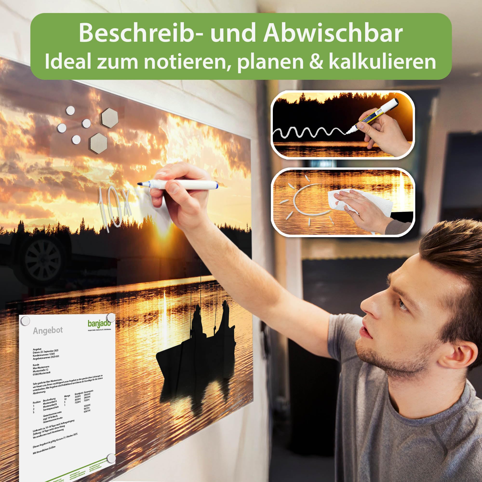 Banjado Magnettafel Angler Magnetboard Glas 120x80 cm Wald