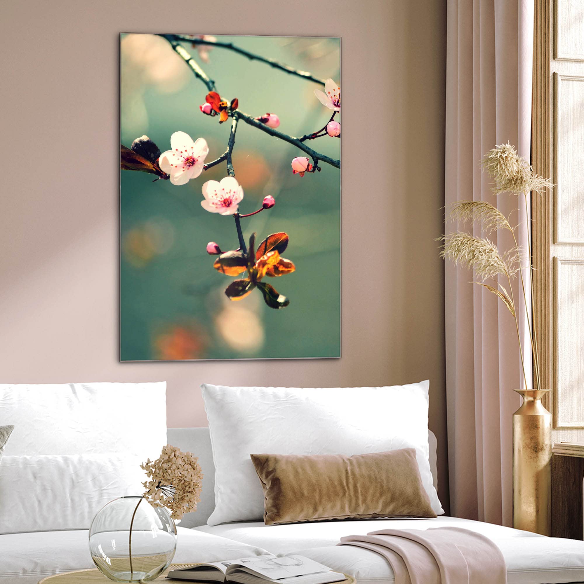 Banjado Magnettafel Japankirsche Glasboard 40x60 cm Blumenmotiv