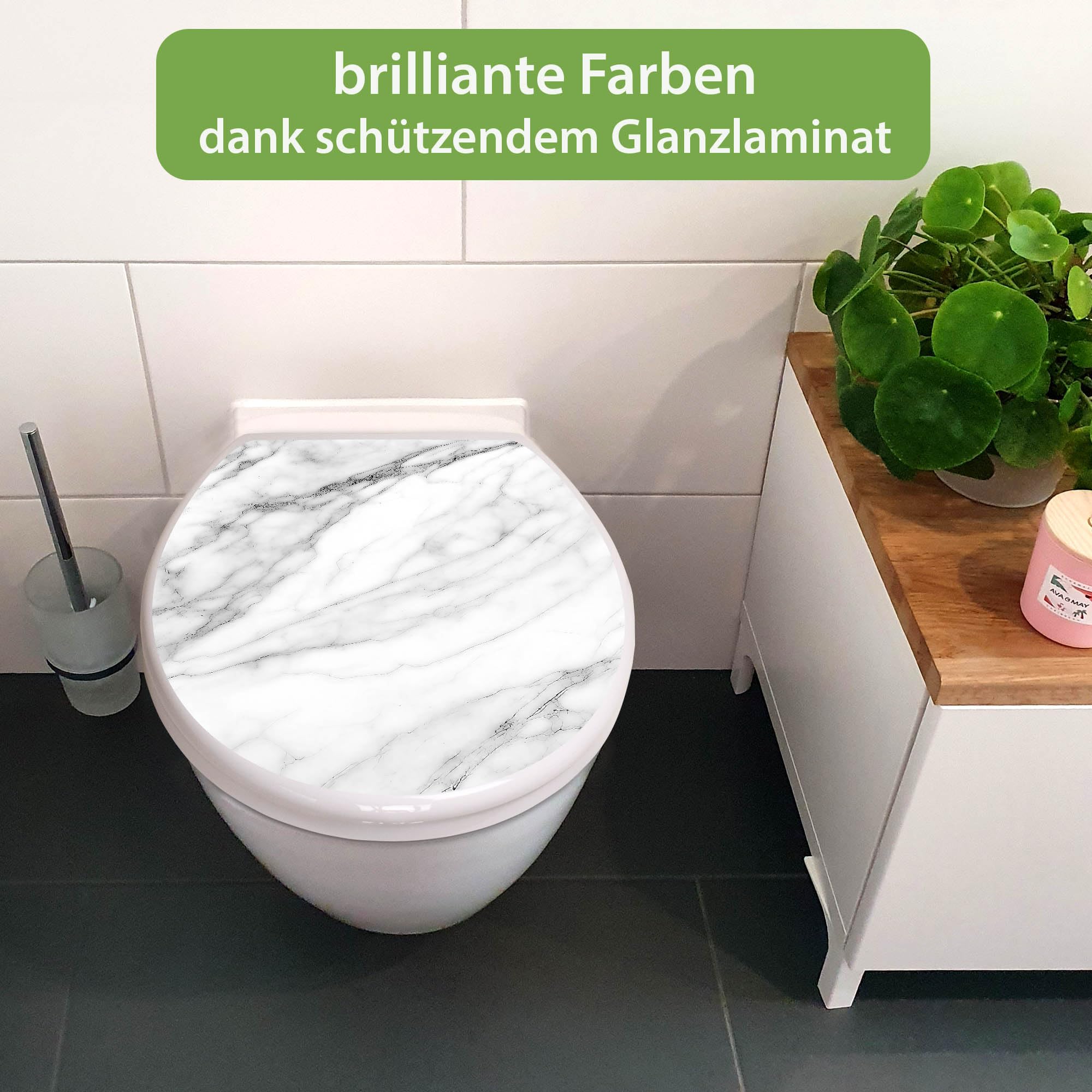 Banjado WC Sitz Weißer Marmor Toilettendeckel 44,5x37cm Weiß