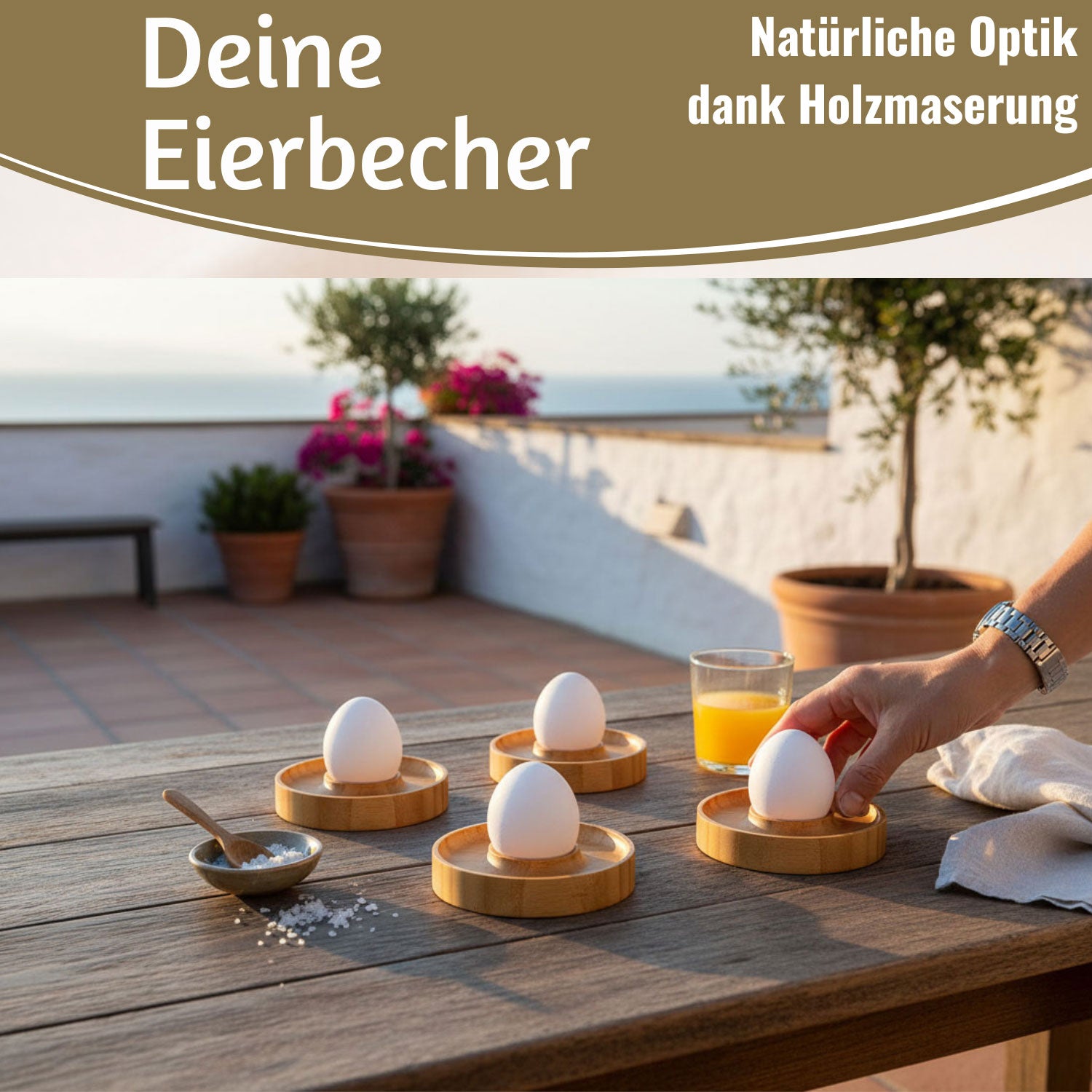LS-LebenStil Küche & Haushalt Holz Eierbecher 4er Set Bambus Natur