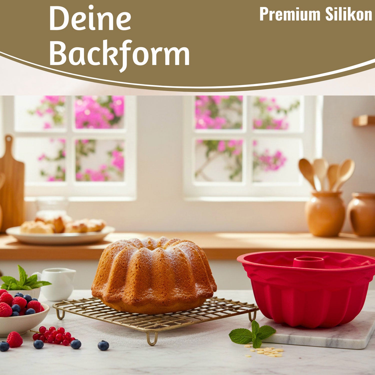 LS-LebenStil Küche & Haushalt Gugelhupfform 24cm Silikon Rund