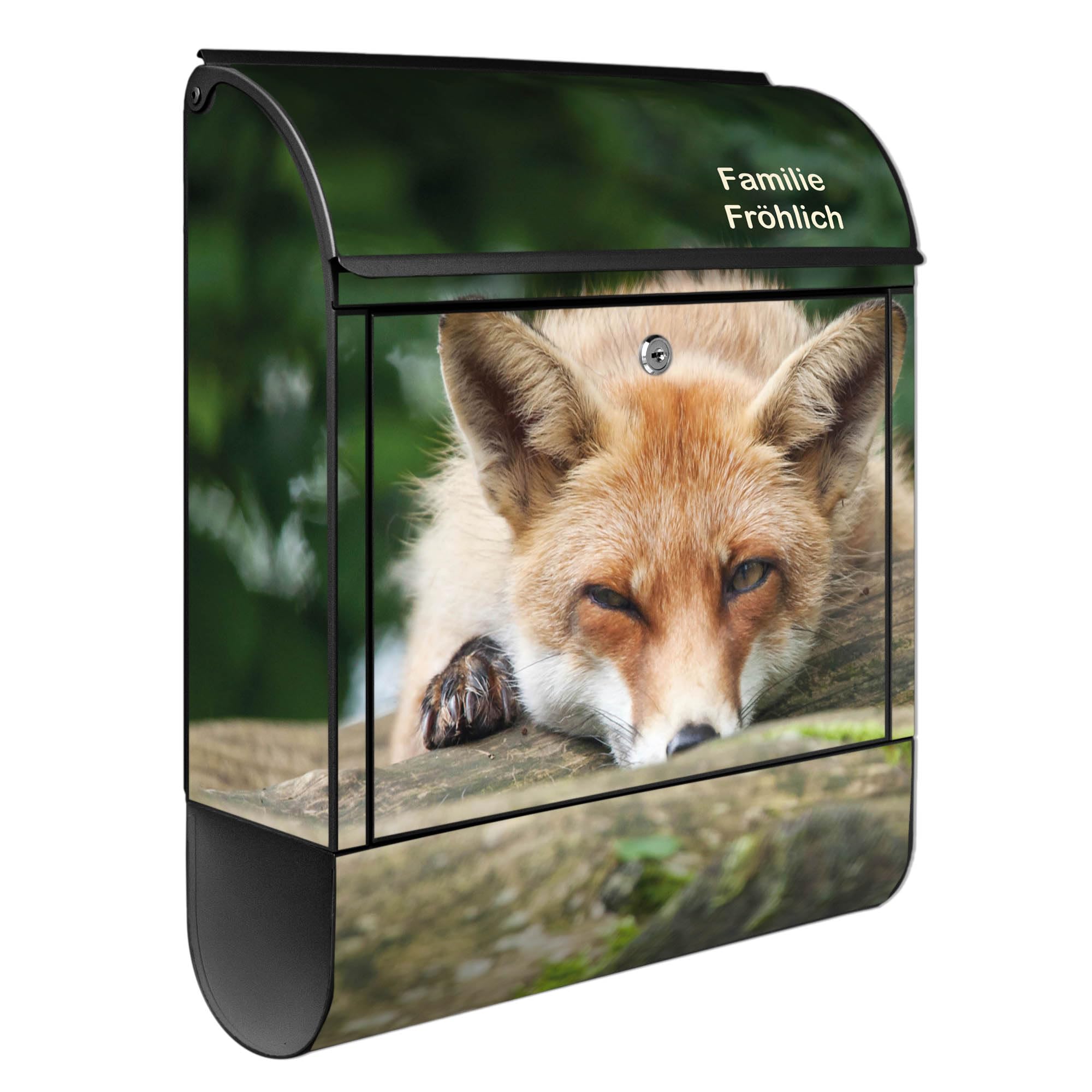 Banjado Briefkasten Fuchs Relax Postkasten schwarz mit Name A4