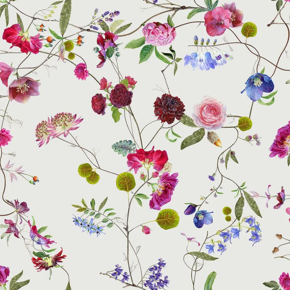 Mineheart Botanical Chinoiserie Tapete Weiß Lila Rolle