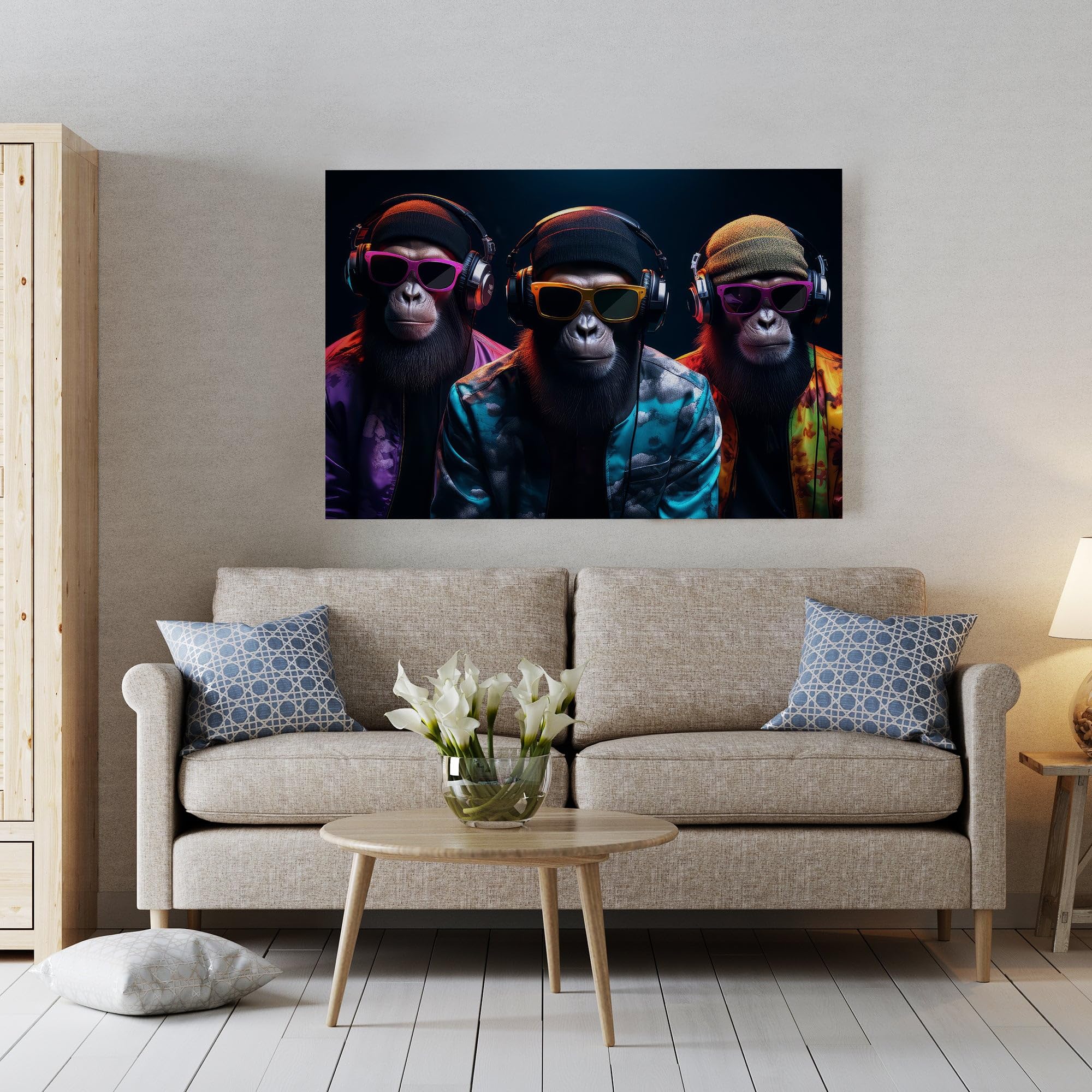 Hustling Sharks Wandbilder Three Cool Monkey Leinwand 60x90 cm Tiere