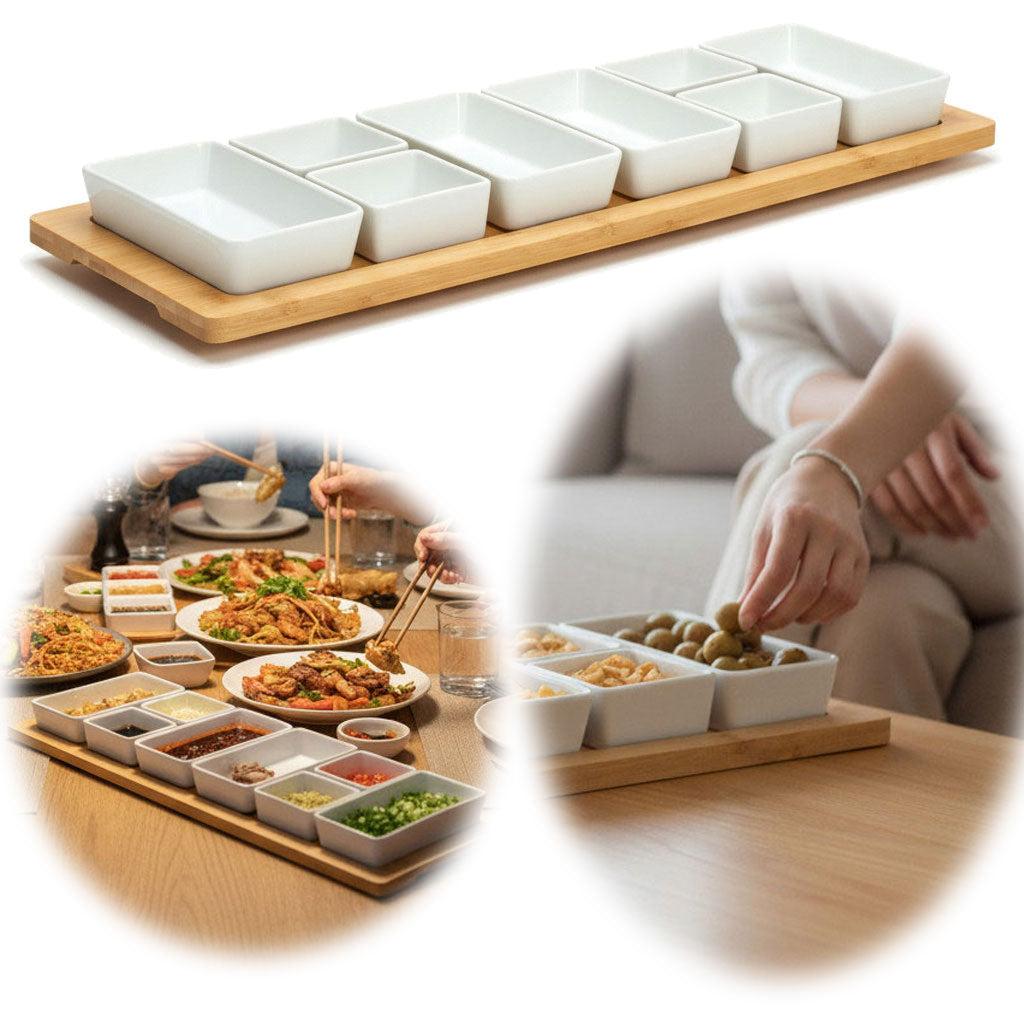 LS-LebenStil Küche & Haushalt Snacktablett 58cm 9-teilig Bambus