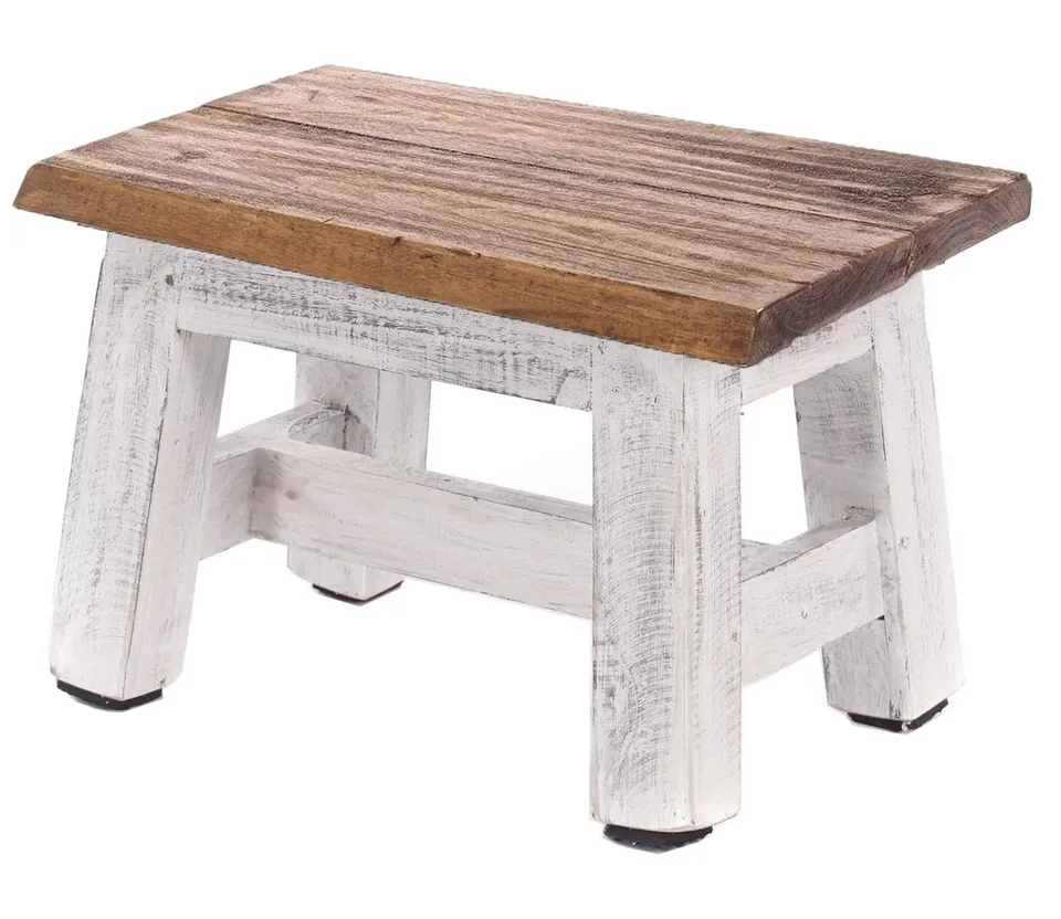 LS-LebenStil Möbel & Wohnen Fußhocker Braun Weiß 30cm Holz