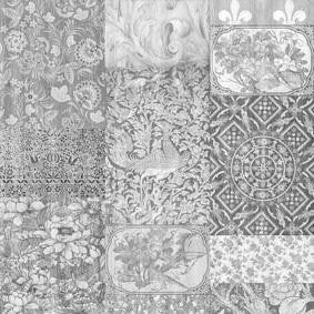 Mineheart Arts Crafts Patchwork Tapete Schwarz Weiß 10m