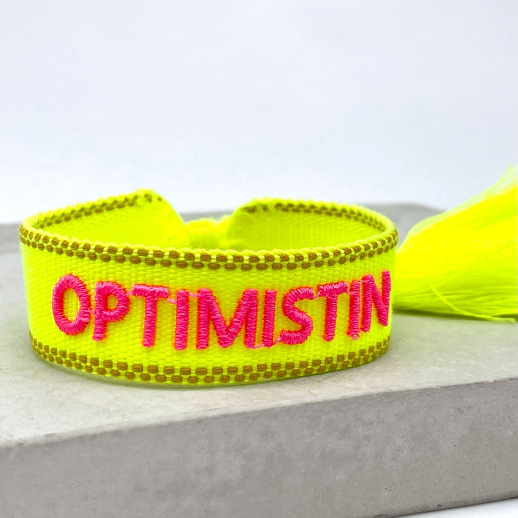 LS-LebenStil Optimistin Canvas Armband Neon Gelb Pink