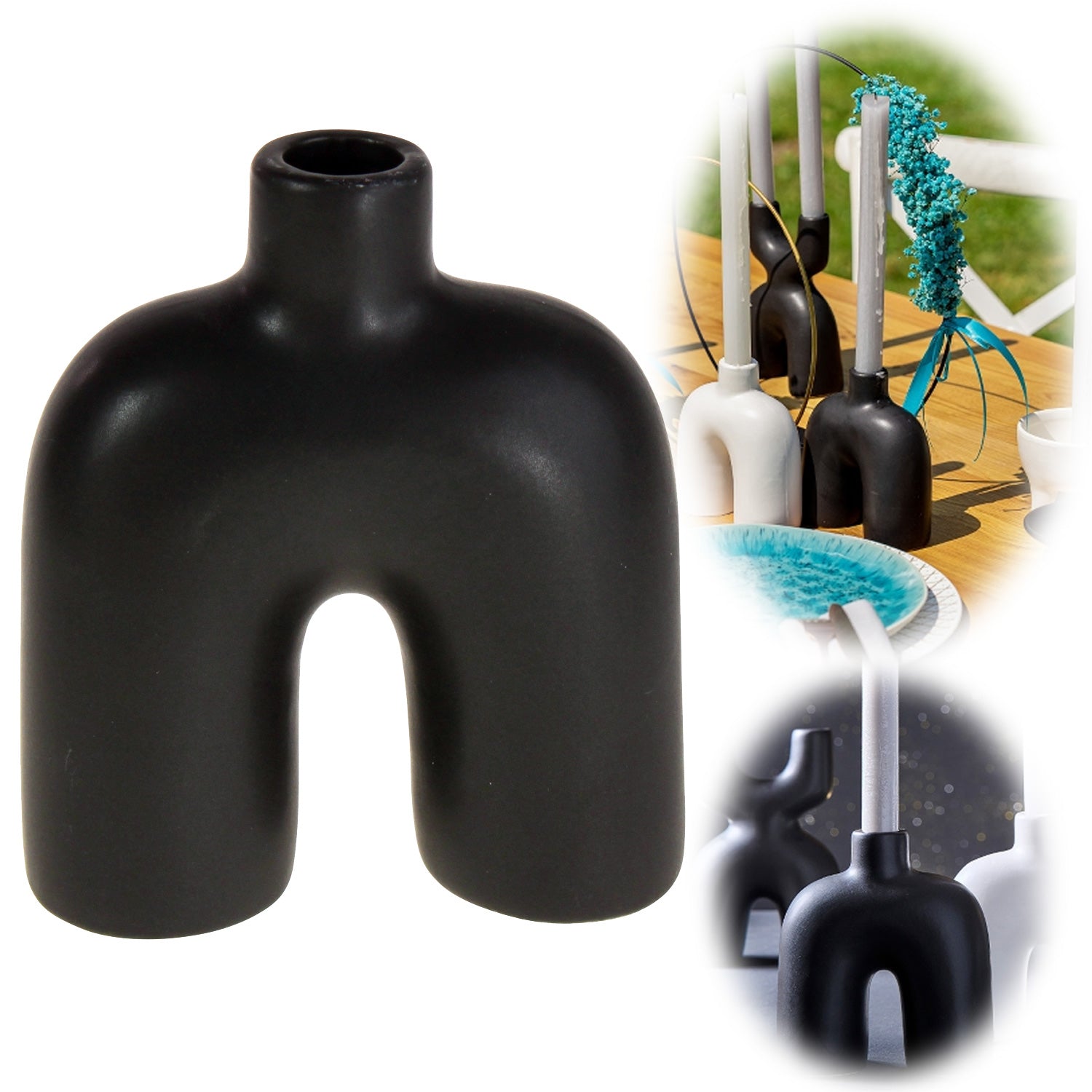 LS-LebenStil Arc Bogen Kerzenständer Schwarz 15cm Stabkerzen