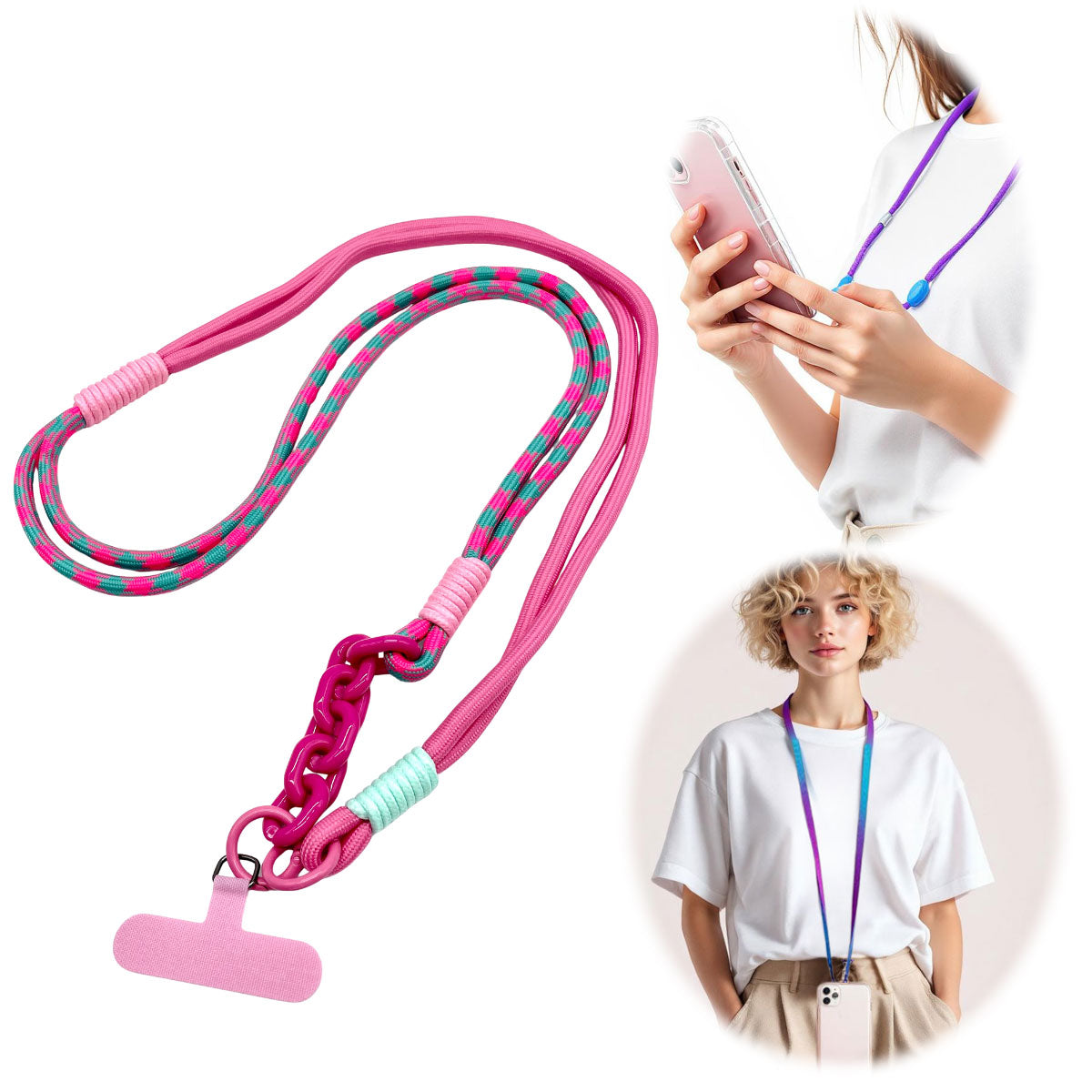 LS-LebenStil Uhren & Schmuck Crossbody Handykette Ibiza Pink Türkis