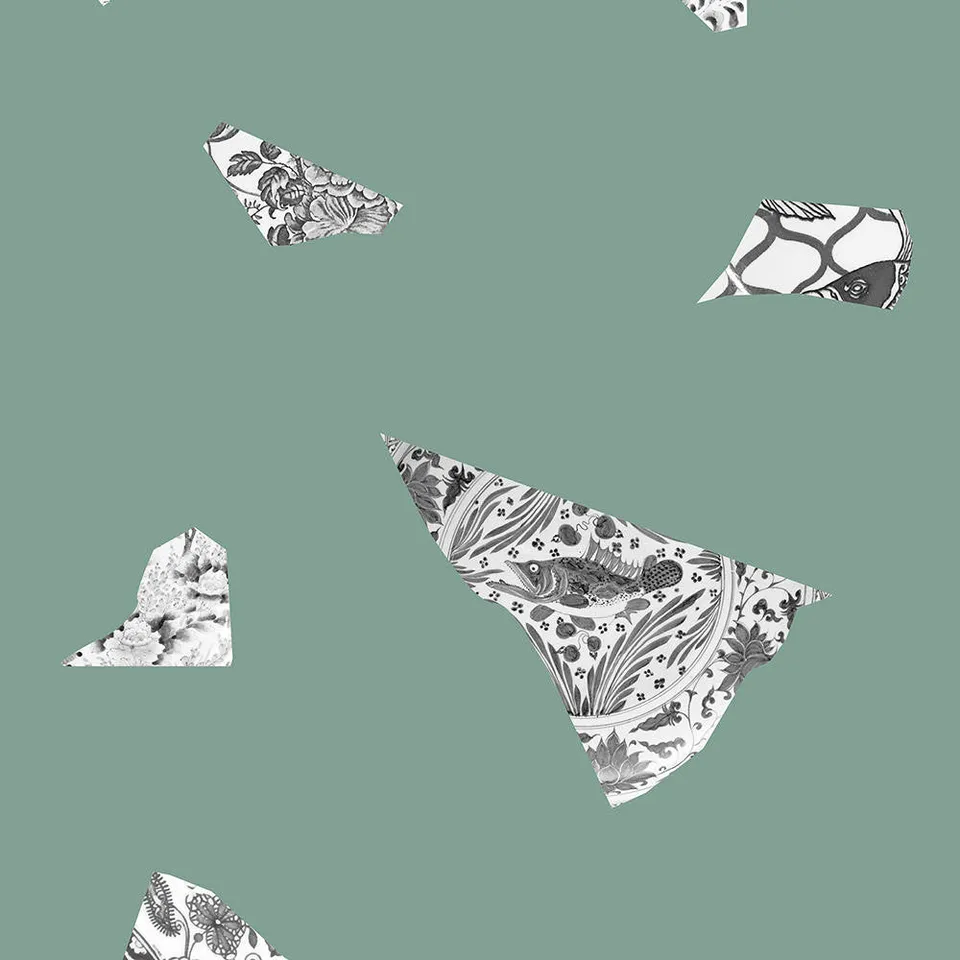Mineheart Green Grey Plate Fragment Tapete grün grau