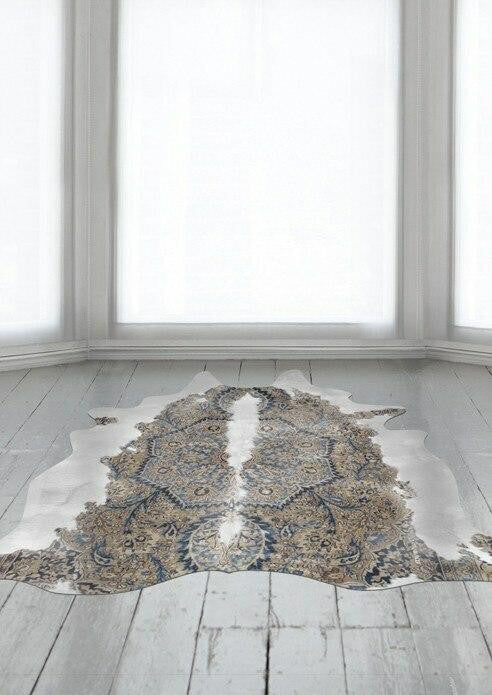 Mineheart Blue Brown Persian Kuhfellteppich Kunstfell waschbar