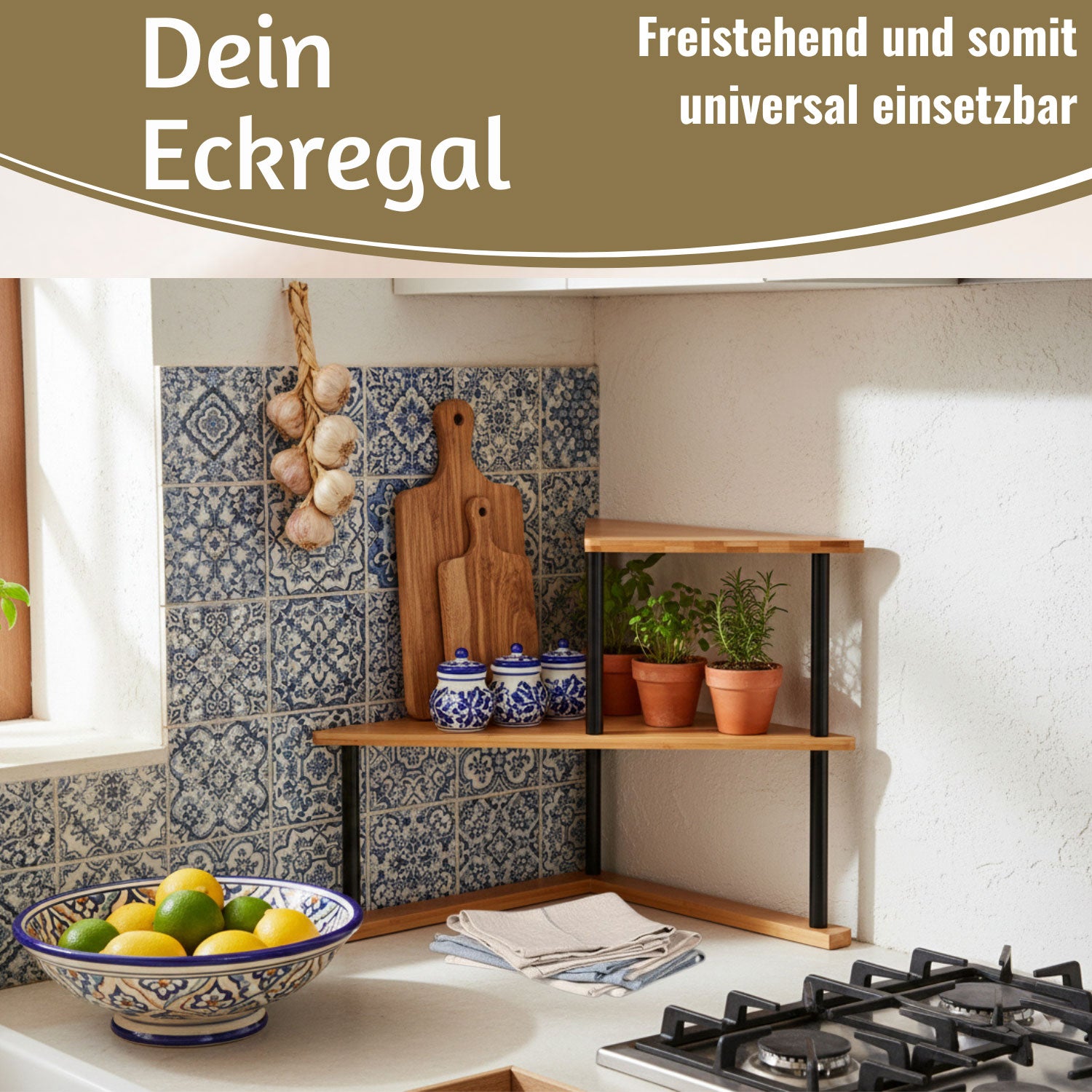 LS-LebenStil Küche & Haushalt Holz Küchenregal Eckregal 39x52cm
