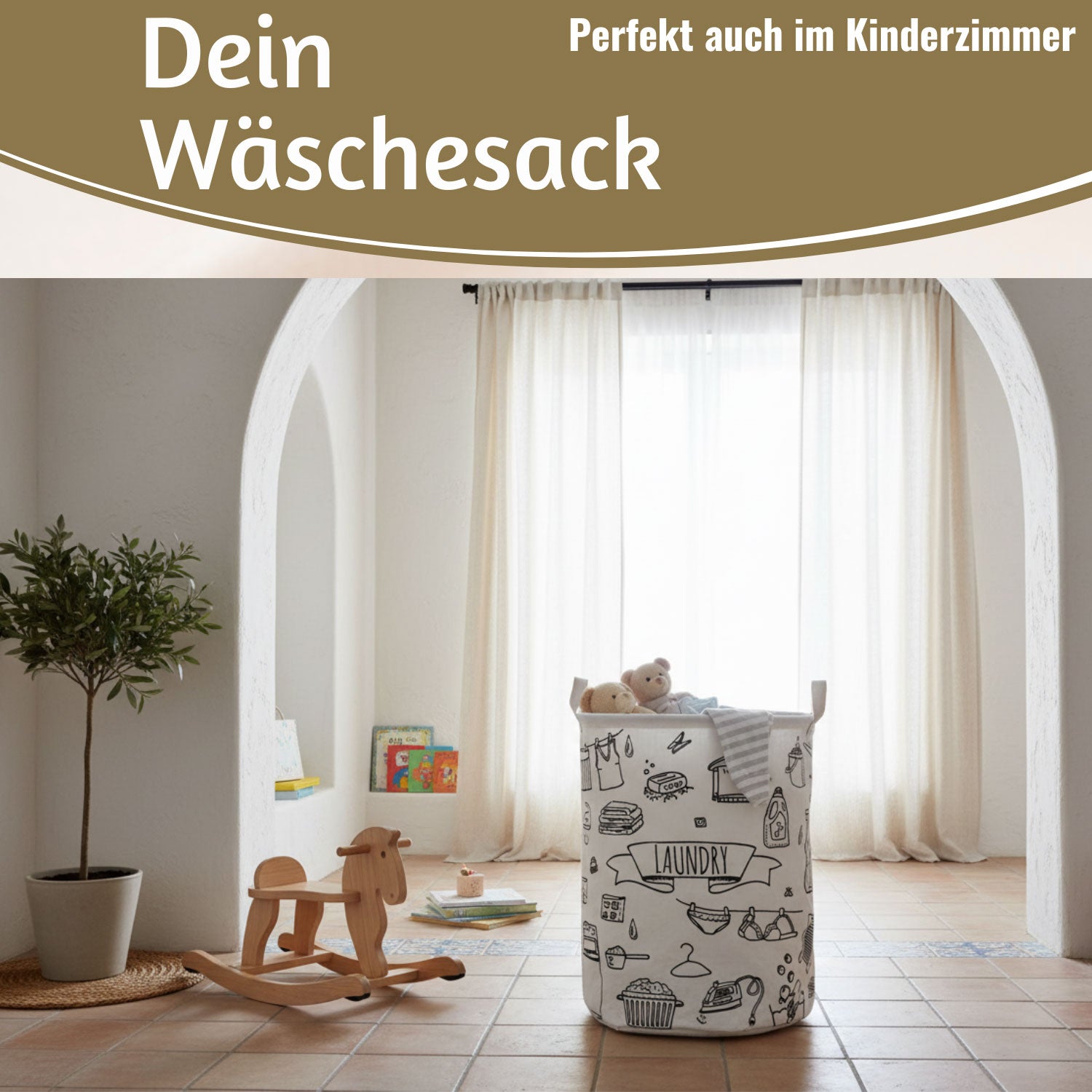 LS-LebenStil Laundry Wäschesack Canvas 62L creme 50cm faltbar