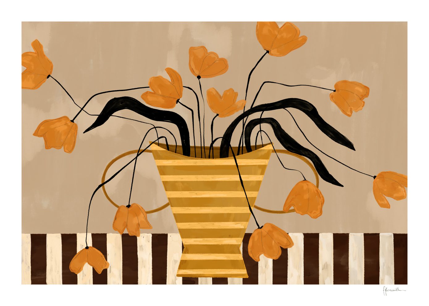 The Poster Club Flowers Yellow Striped Vase Poster gelb