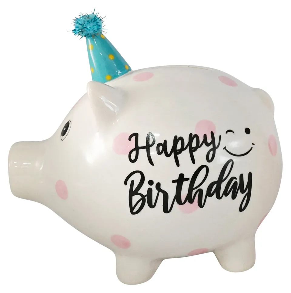 LS-LebenStil Sparschwein Blau Keramik Happy Birthday 16cm