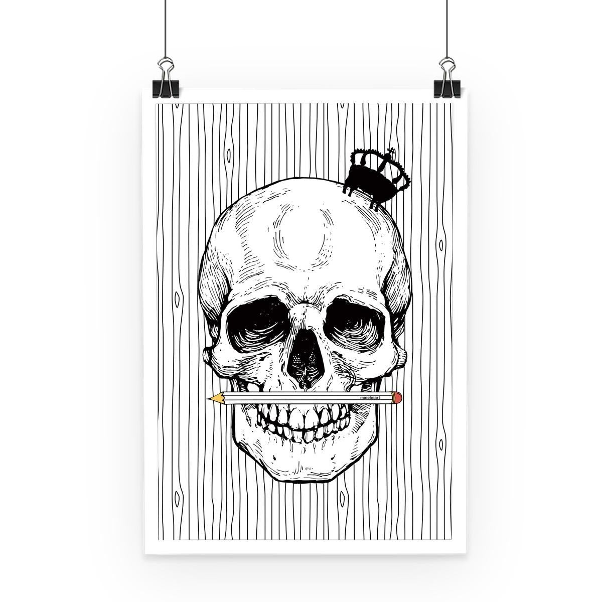 Mineheart Wall Art Pencil Skull Poster A3 schwarz-weiß