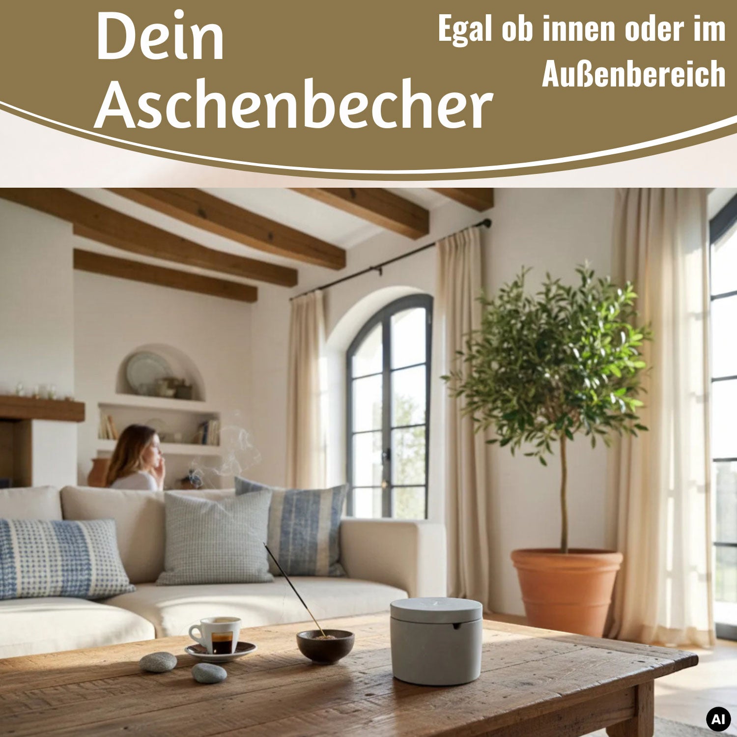 LS-LebenStil Sturmaschenbecher Leuchtturm grau 9x7cm Beton