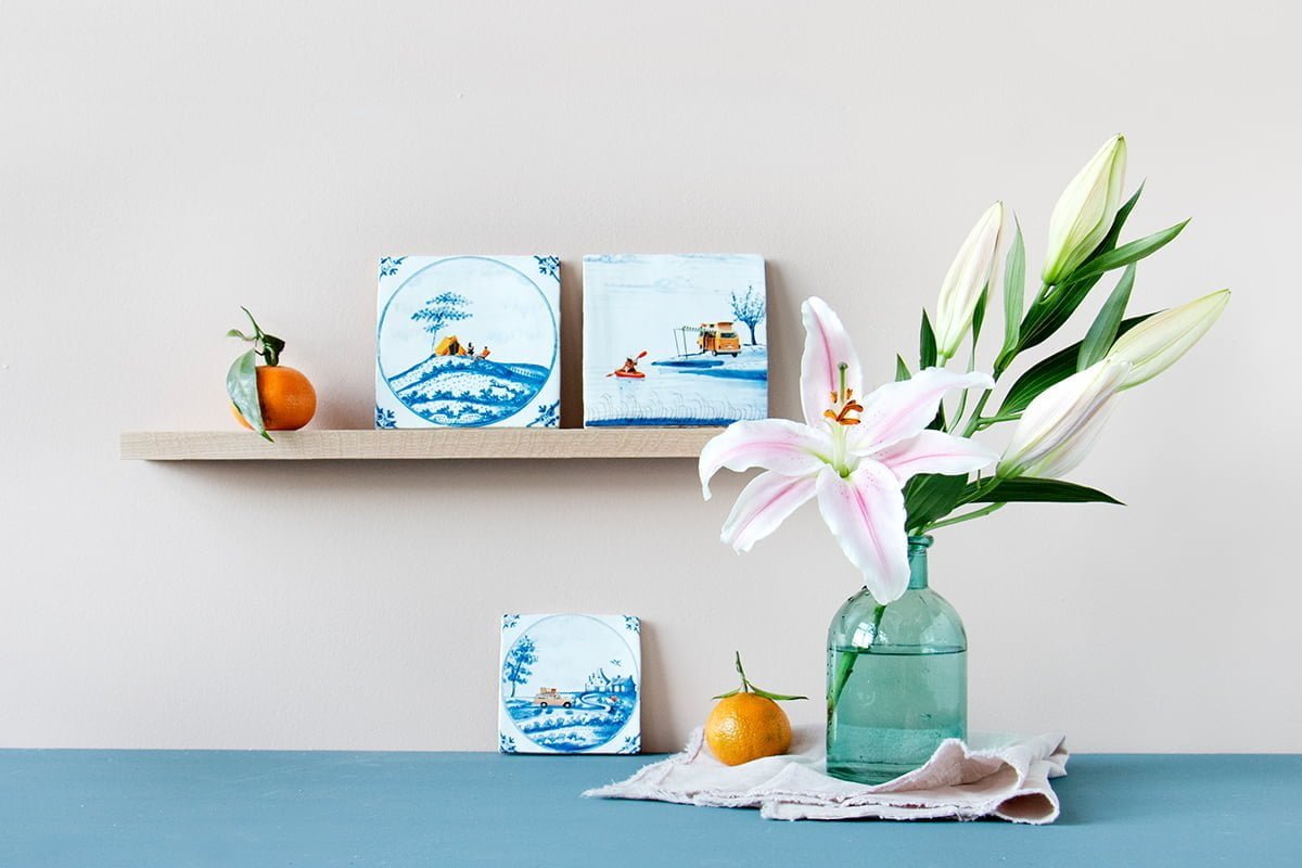 Storytiles Delft Blue Outdoor Lovers Fliese 10x10 Zelt-Motiv