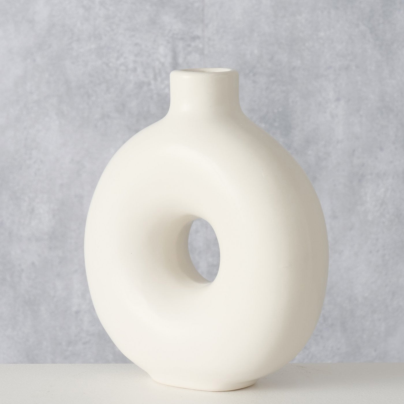 LS-LebenStil Donut Vase Keramik 20x17cm Creme Weiß Rund