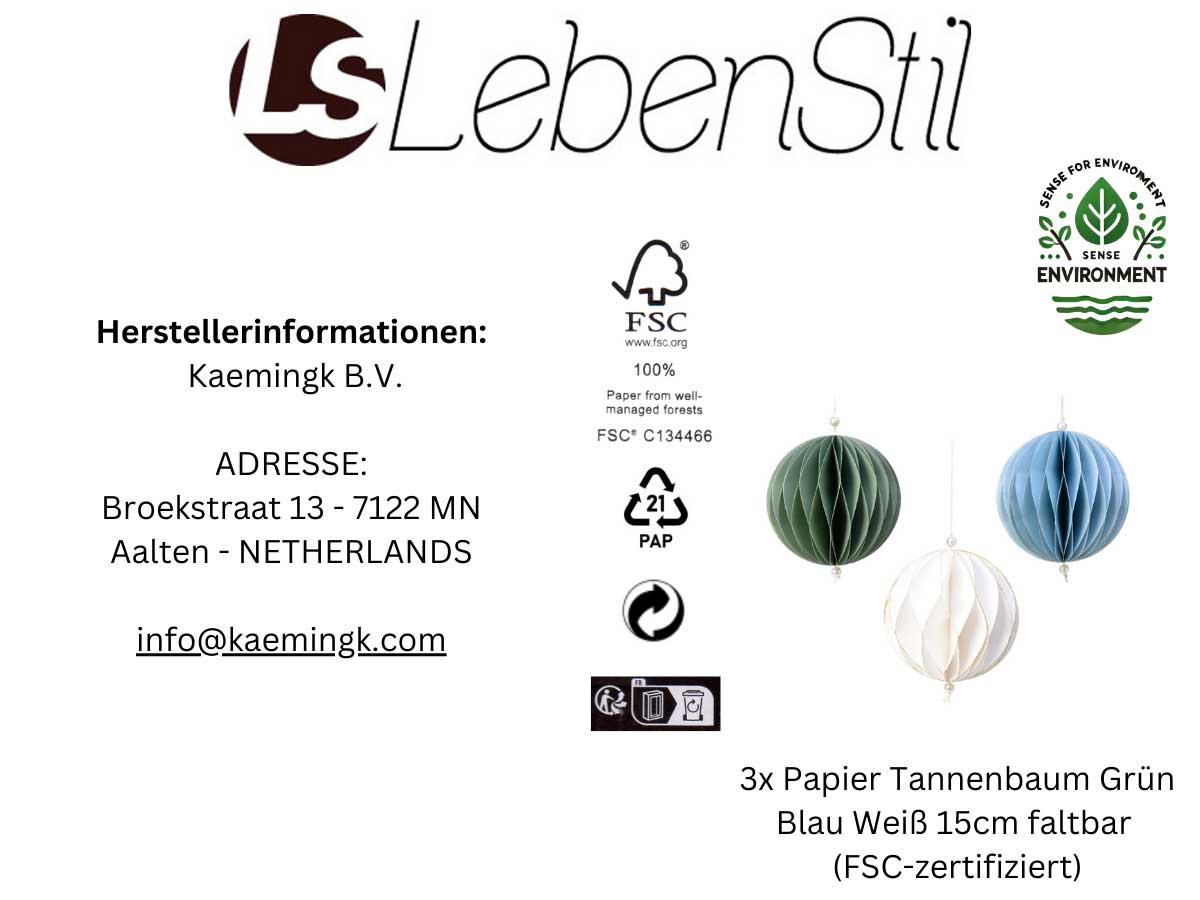 LS-LebenStil Wabenball Deko-Anhänger 15cm grün blau weiß 3er Set