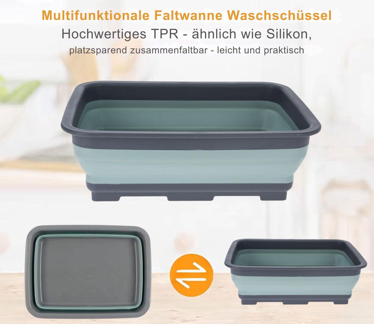 LS-LebenStil Flexible Waschschüssel 8L 37x27cm Grün Grau
