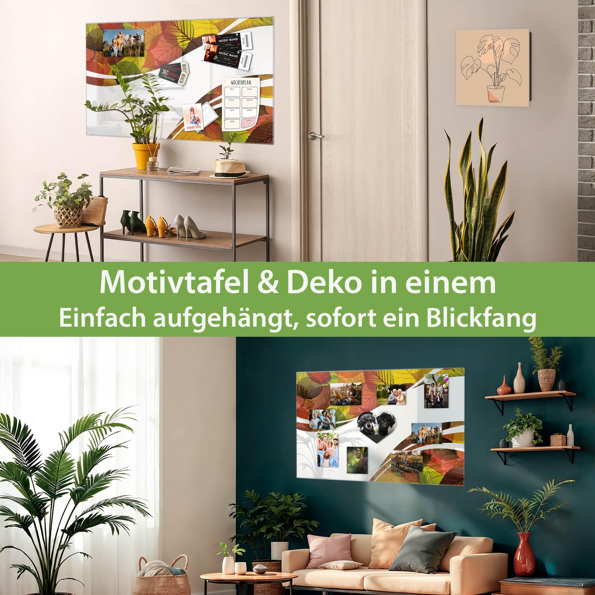 Banjado Magnettafel Herbstlaub Magnettafel 120x80 cm Glas