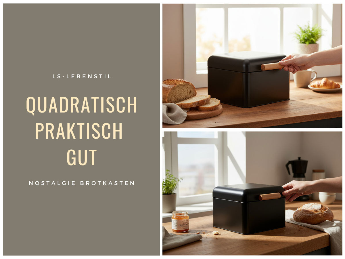LS-LebenStil Küche & Haushalt Vintage Brotkasten Schwarz 20cm Metall
