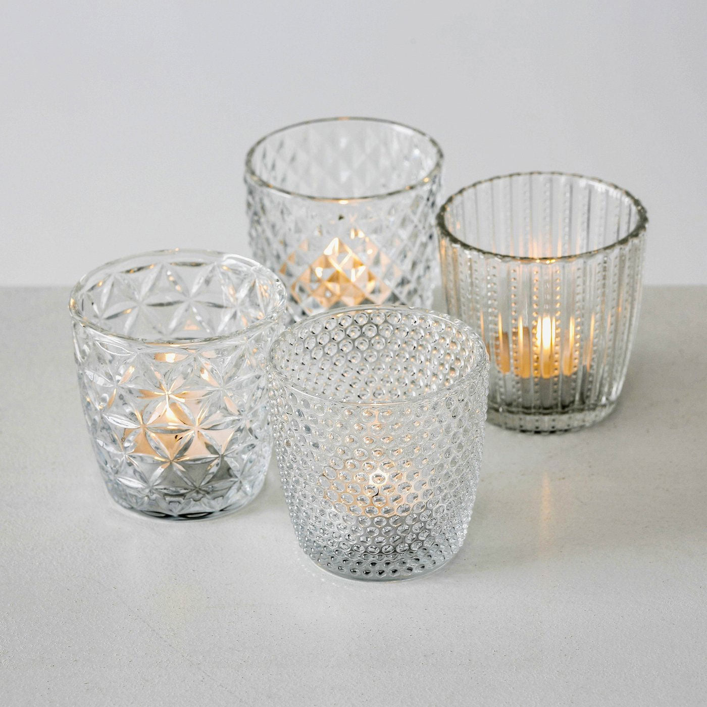 LS-LebenStil Küche Teelichthalter Glas Retro Weiß 4er 7cm