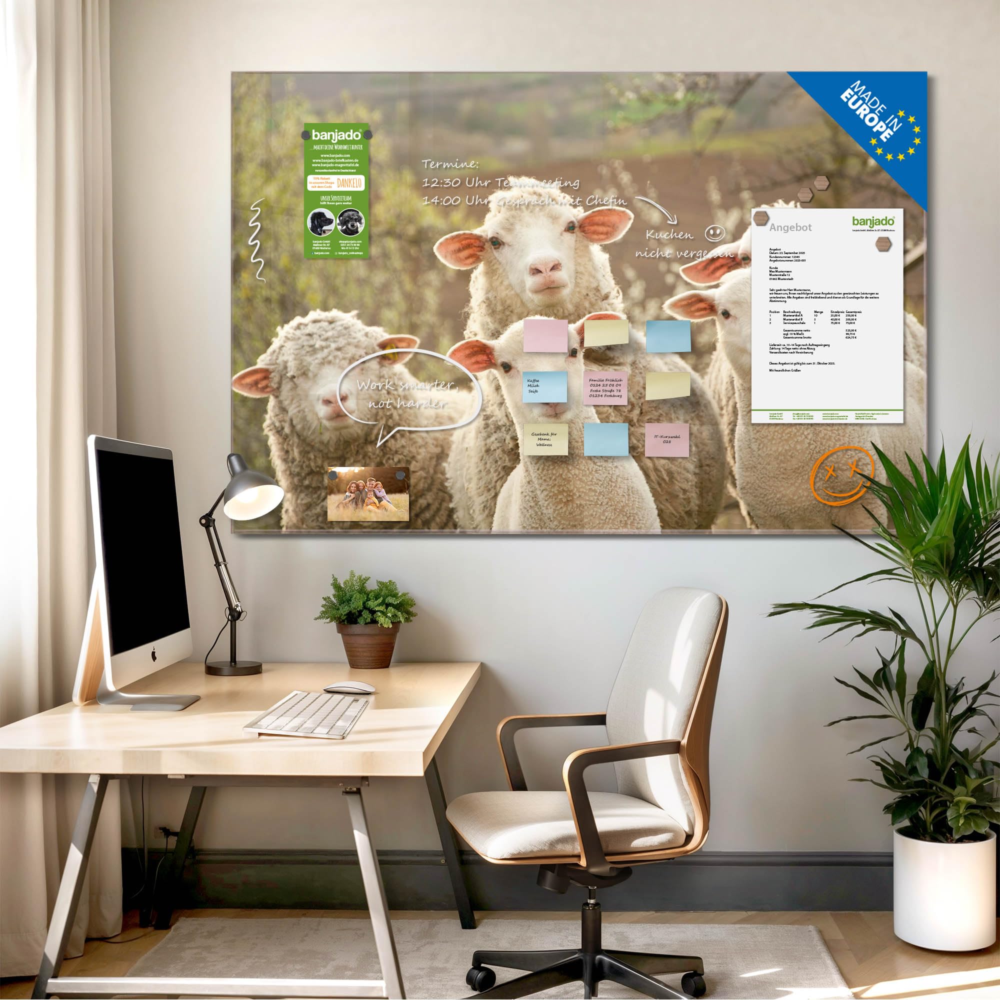 Banjado Magnettafel Schaffamilie Glas 120x80 cm Tiermotiv