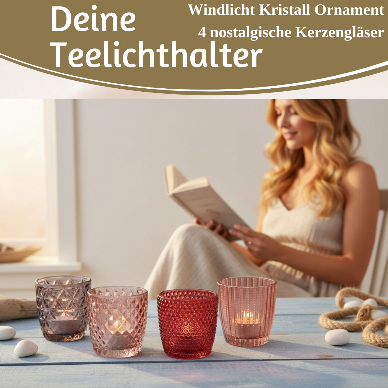 LS-LebenStil Retro Glas Teelichthalter Rosa 7cm 4er Set