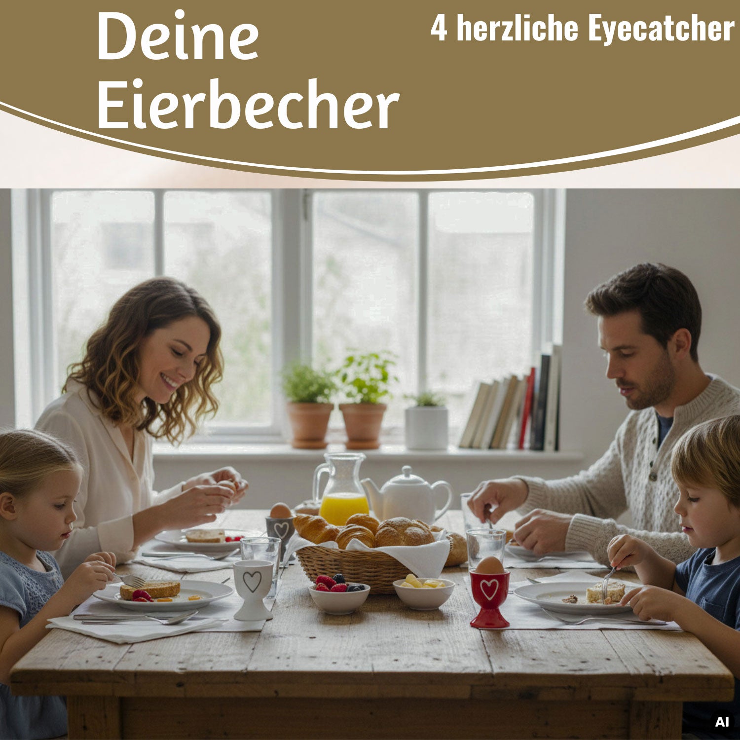 LS-LebenStil Küche & Haushalt Herz 4er Set Eierbecher Keramik 7cm