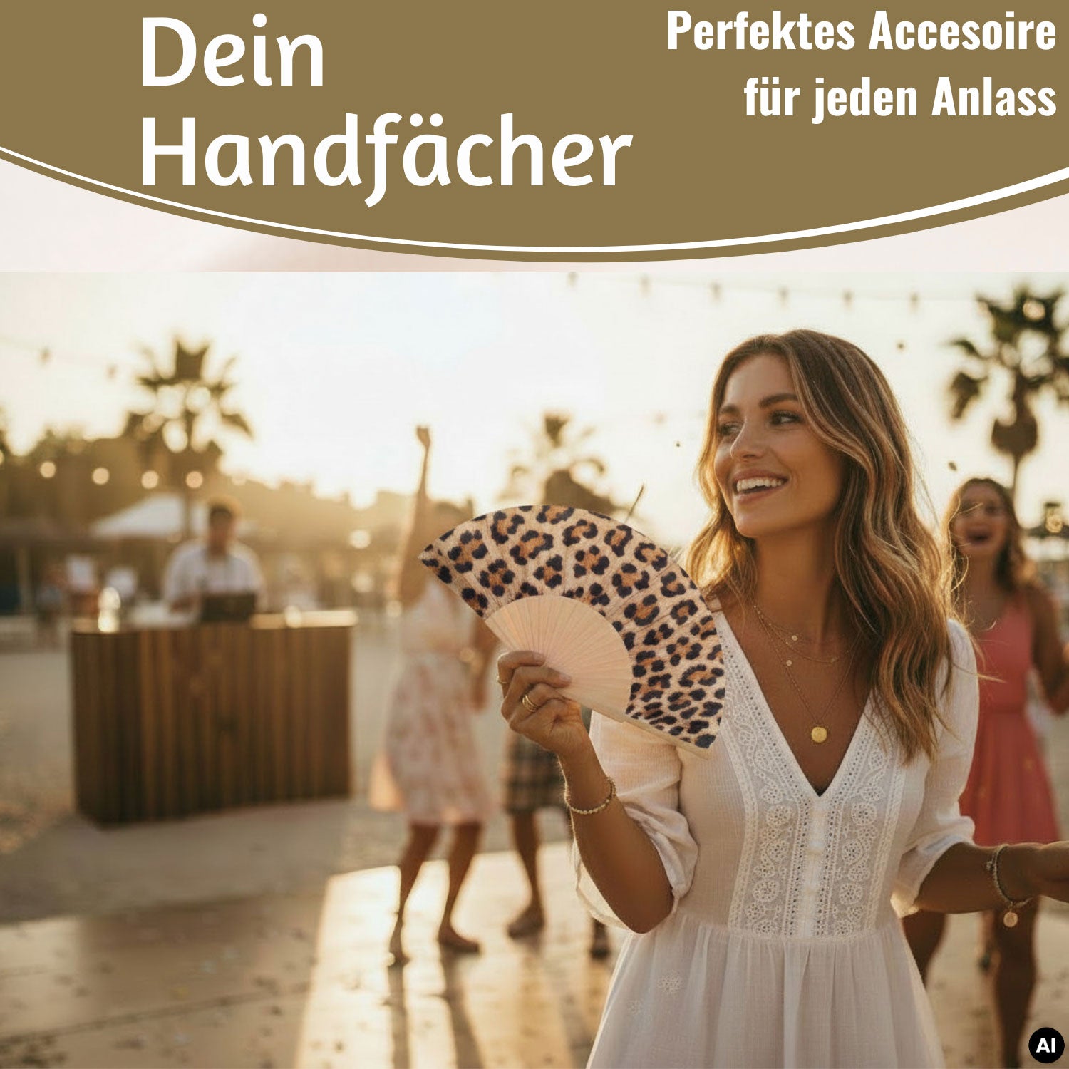 LS-LebenStil Leopardenmuster Handfächer Holz Stoff Leo 23x42cm