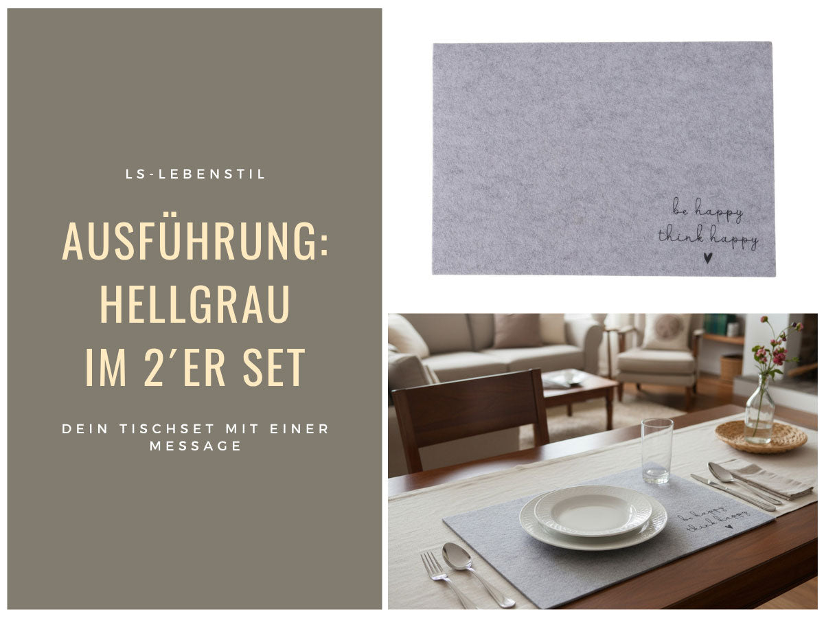 LS-LebenStil Happy Filz Tischset Hell-Grau 45cm 2er Set