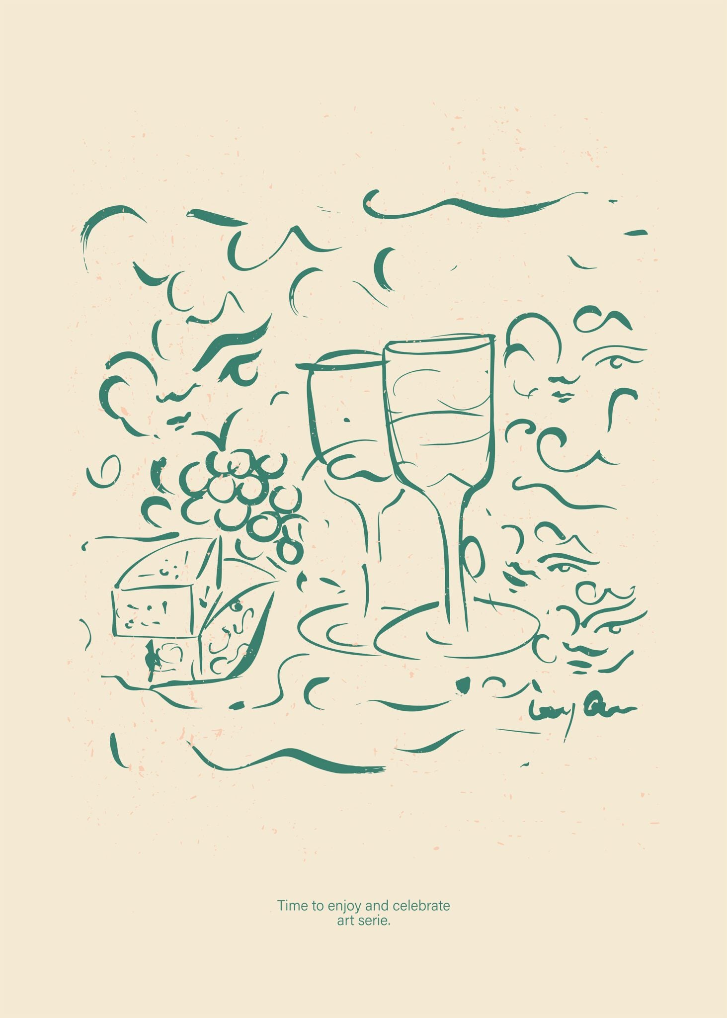 The Poster Club Art Prints Cheese and Wine Kunstdruck 30x40 cm beige