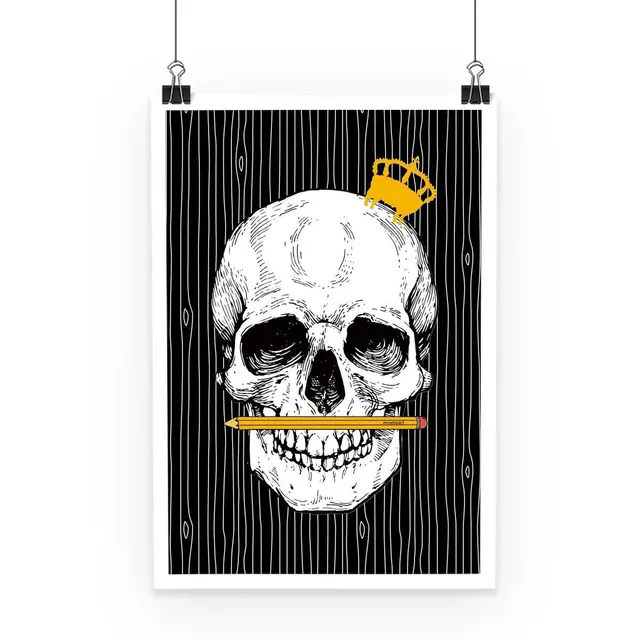 Mineheart Wall Art Pencil Skull Poster A2 Schwarz Orange