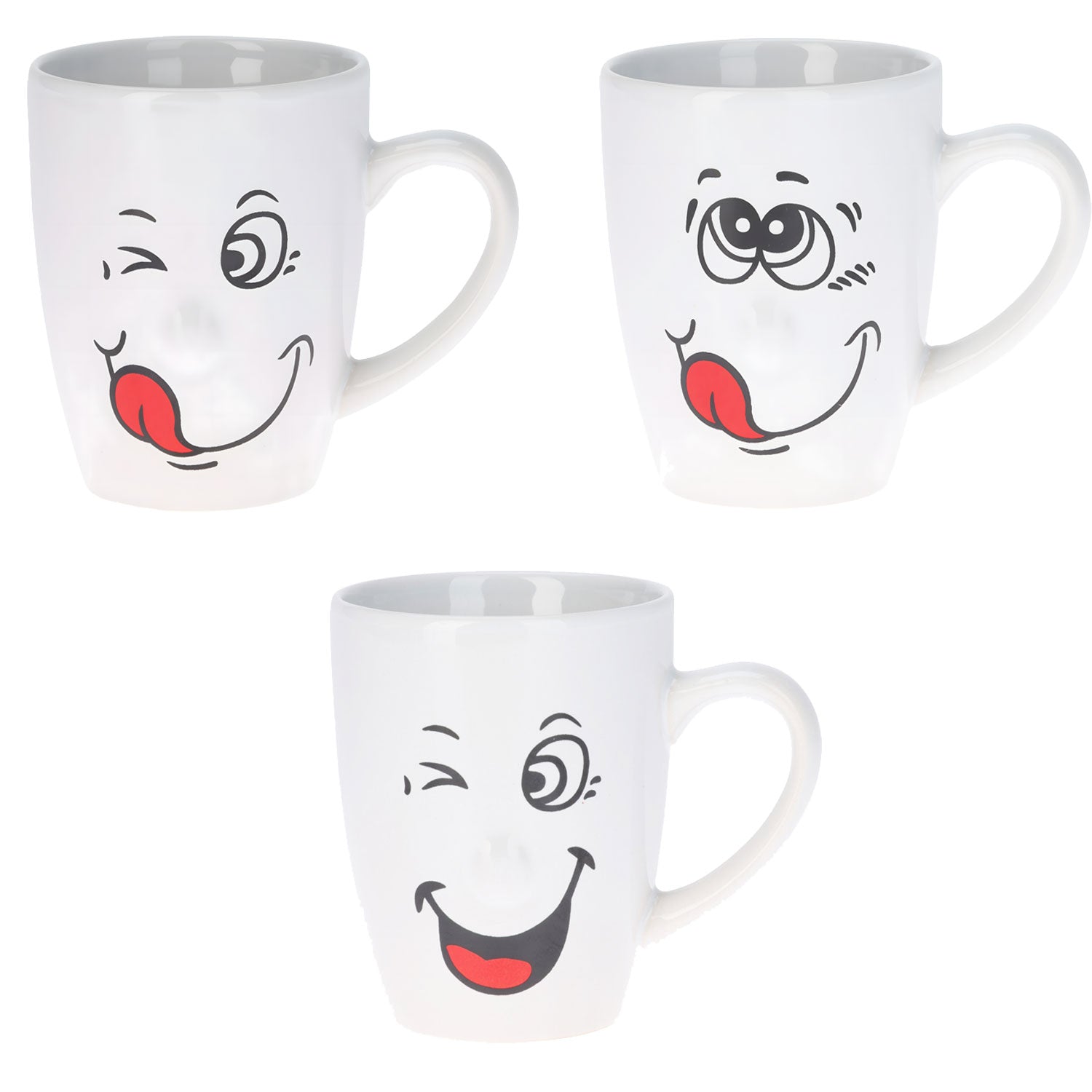 LS-LebenStil Smiley Kaffeebecher 300ml Set 3-tlg Weiß Henkel
