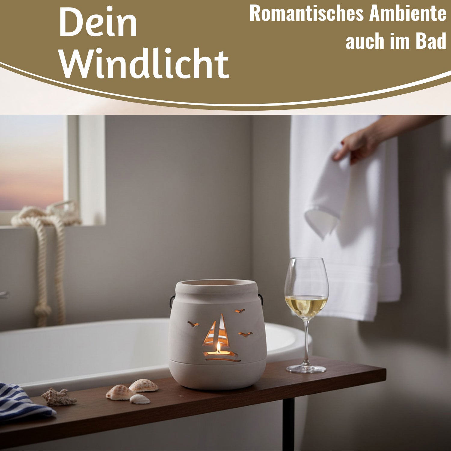 LS-LebenStil Windlicht Segelboot 13cm Beton Grau Shabby Teelicht