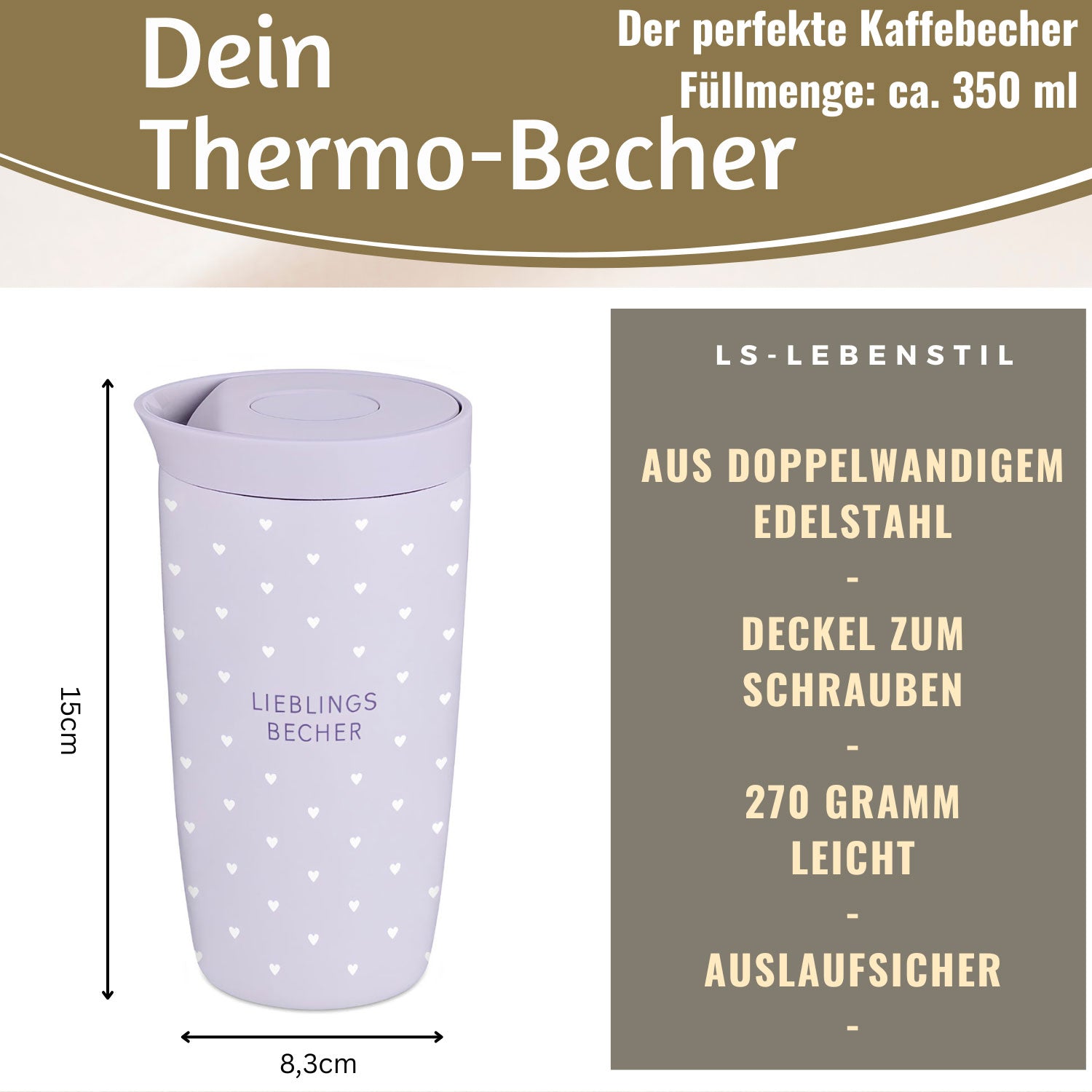 LS-LebenStil Thermobecher Lieblingsbecher 350ml Edelstahl lila
