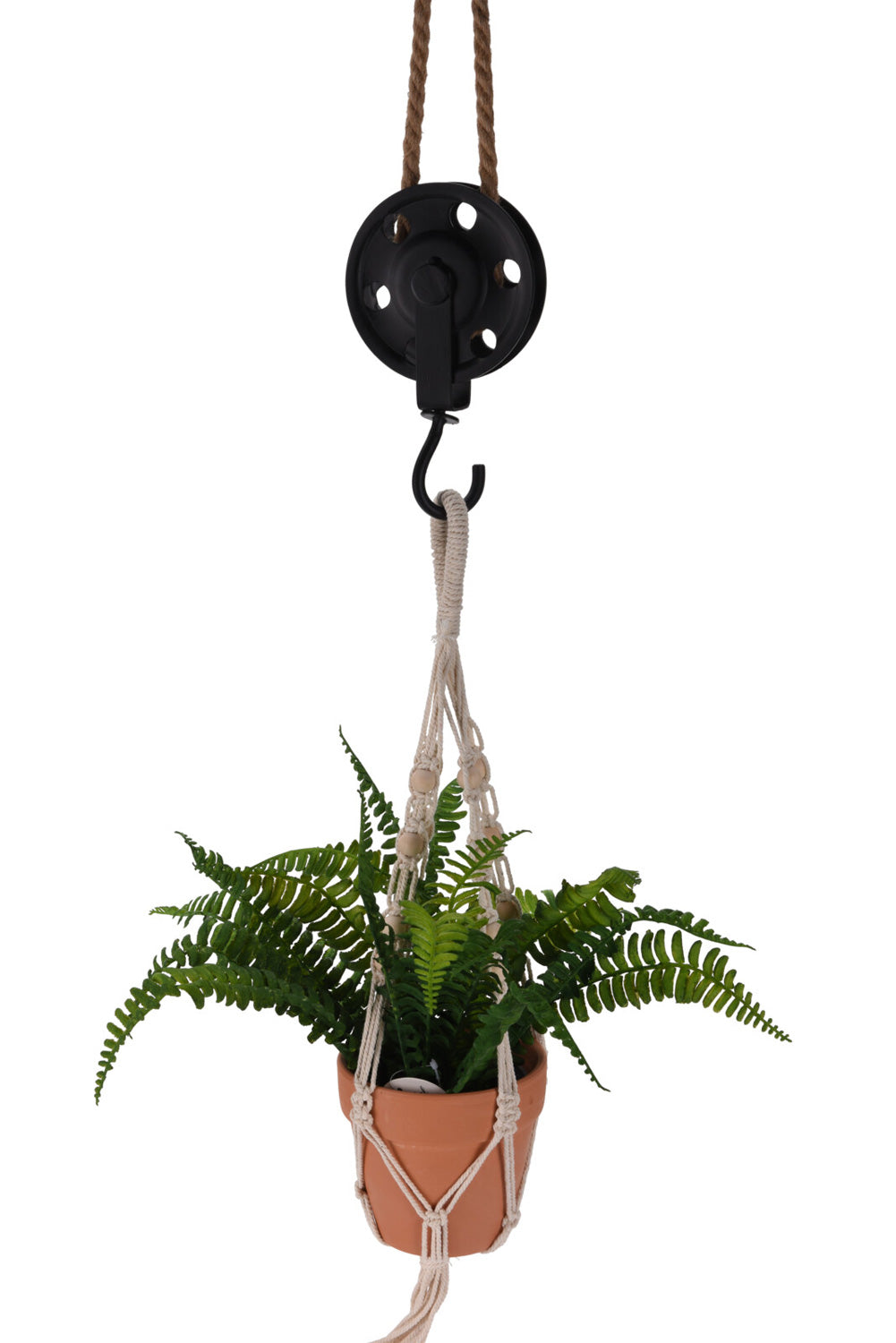 LS-LebenStil Loft Flaschenzug Rund 56cm Holz Kordel