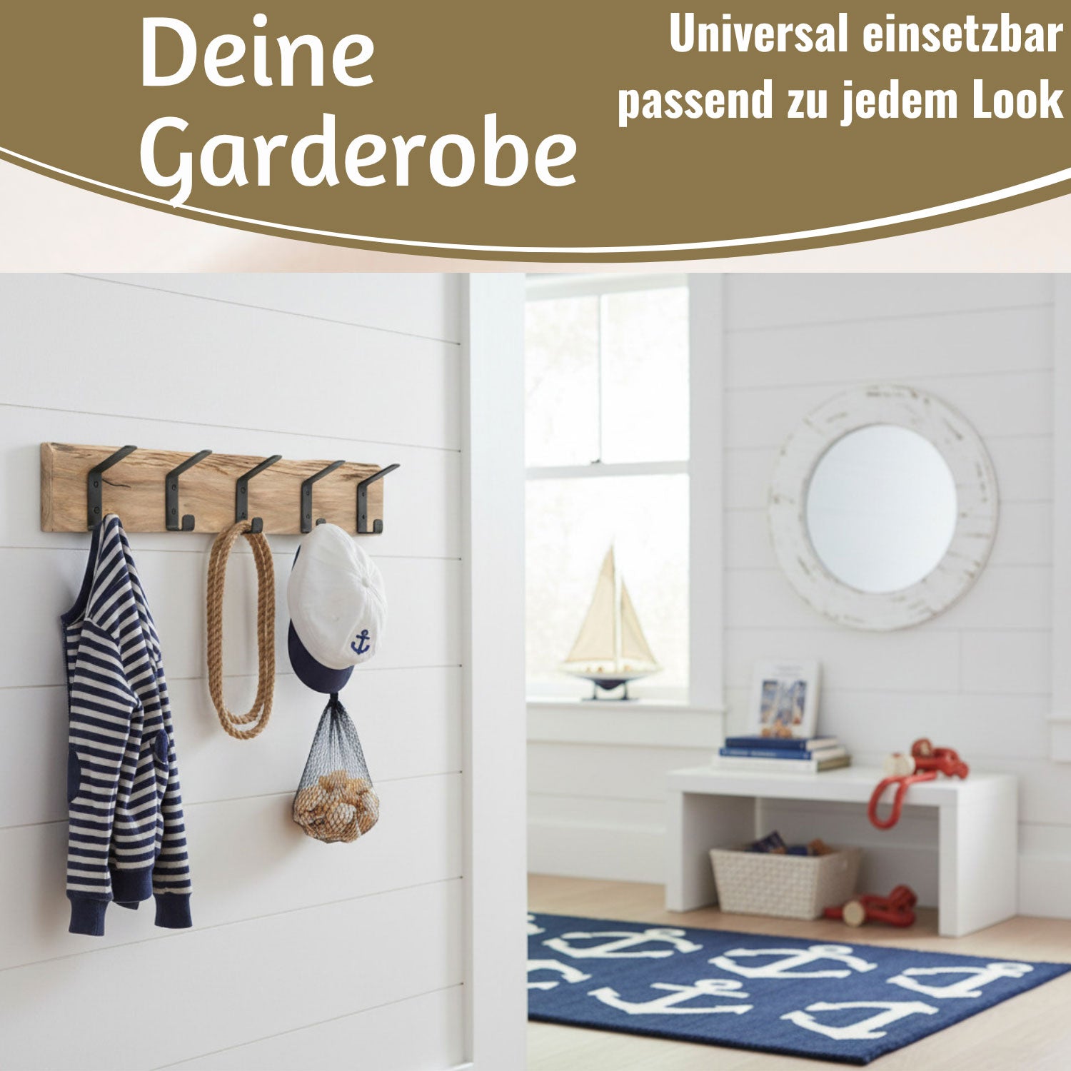 LS-LebenStil Möbel Wohnen Wandgarderobe Eiche 55cm braun 5 Haken