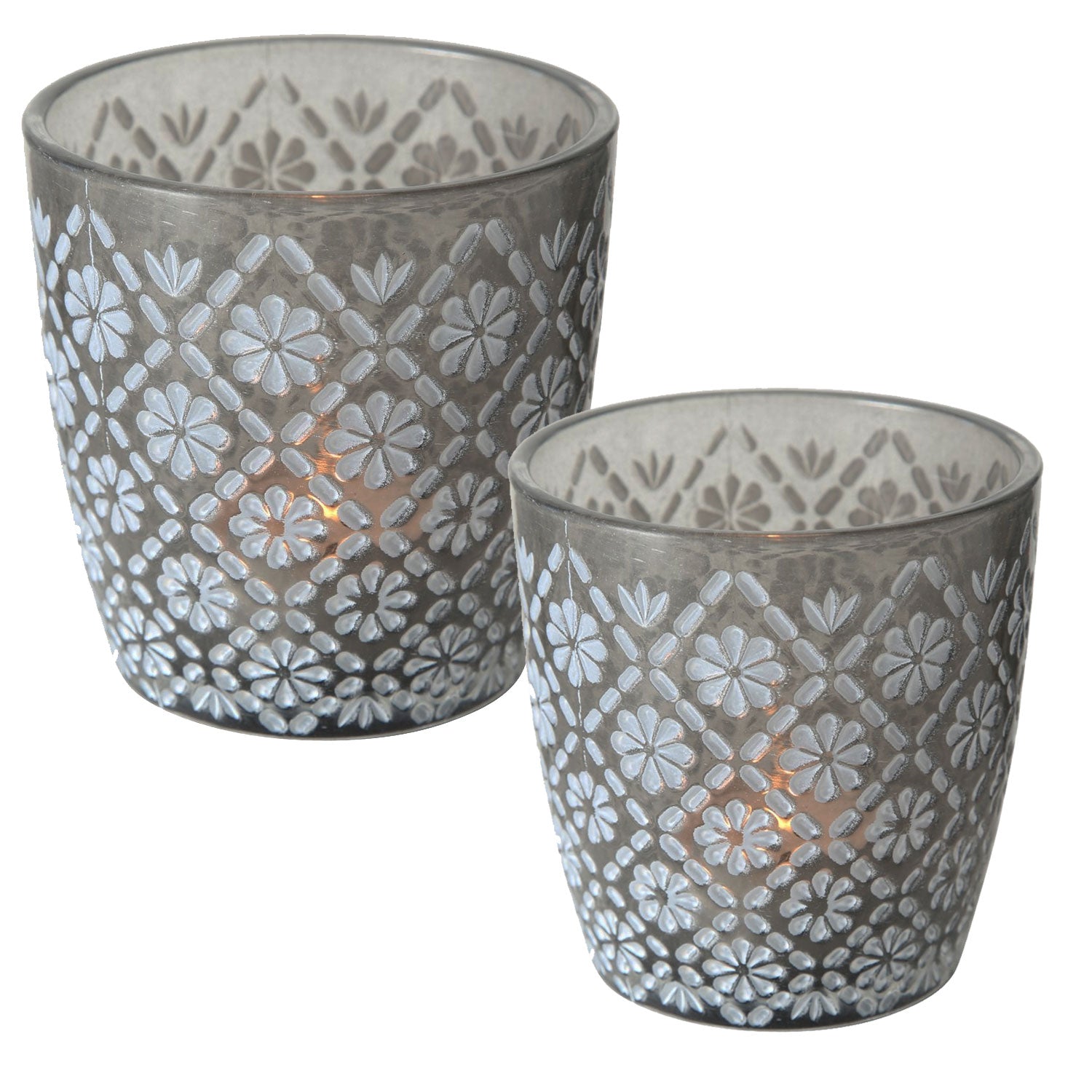 LS-LebenStil Küche & Haushalt Teelichthalter Glas Grau 2er Set Retro