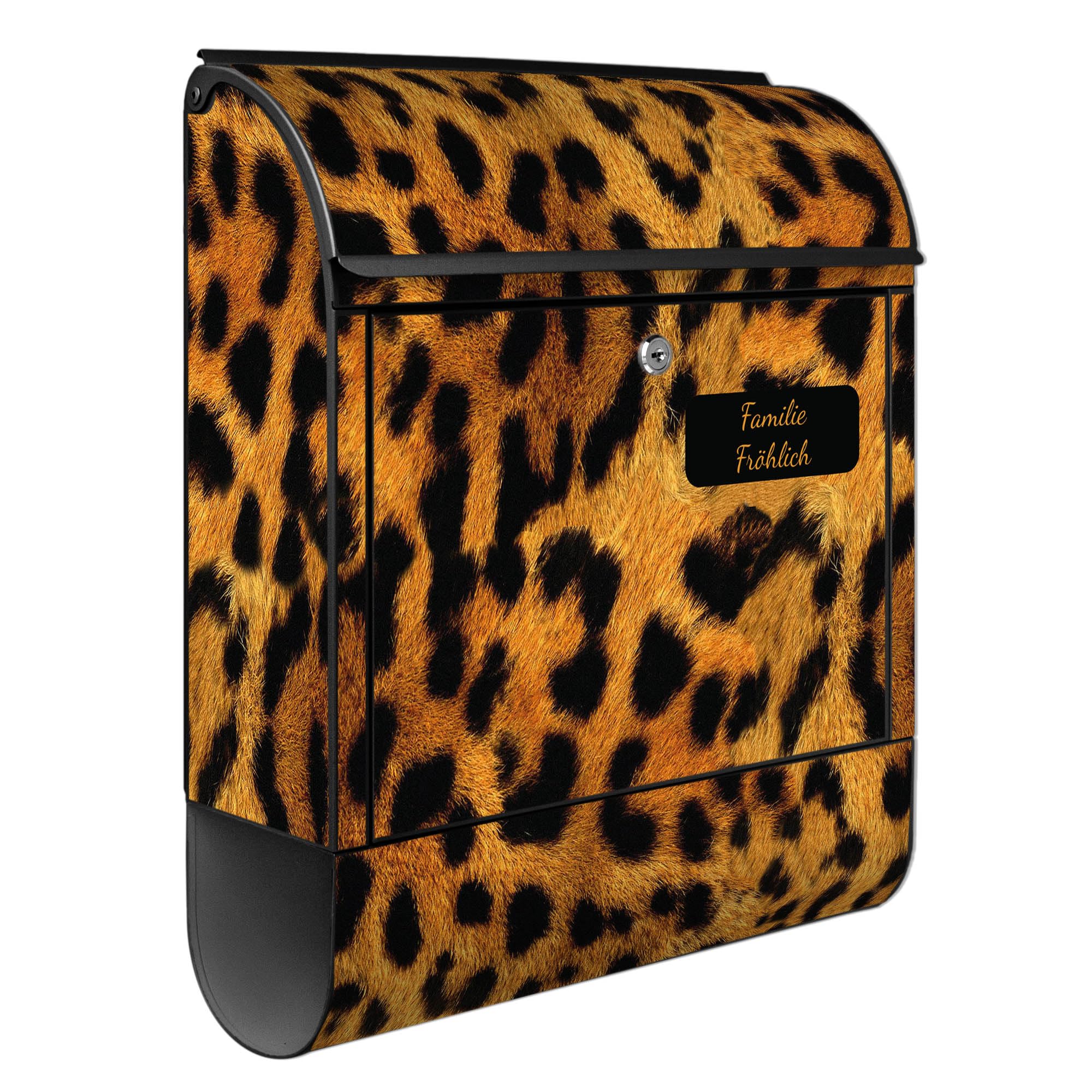 Banjado Briefkasten Leopard Briefkasten Stahl Schwarz A4 Zeitungsfach