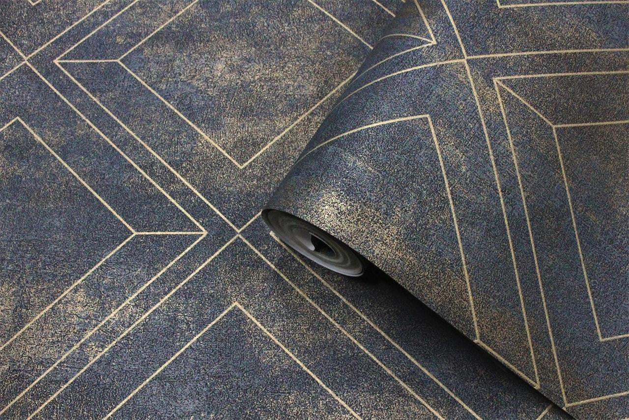 Mineheart Wallpaper Geometric Trellis Tapete Grau-Blau Vlies