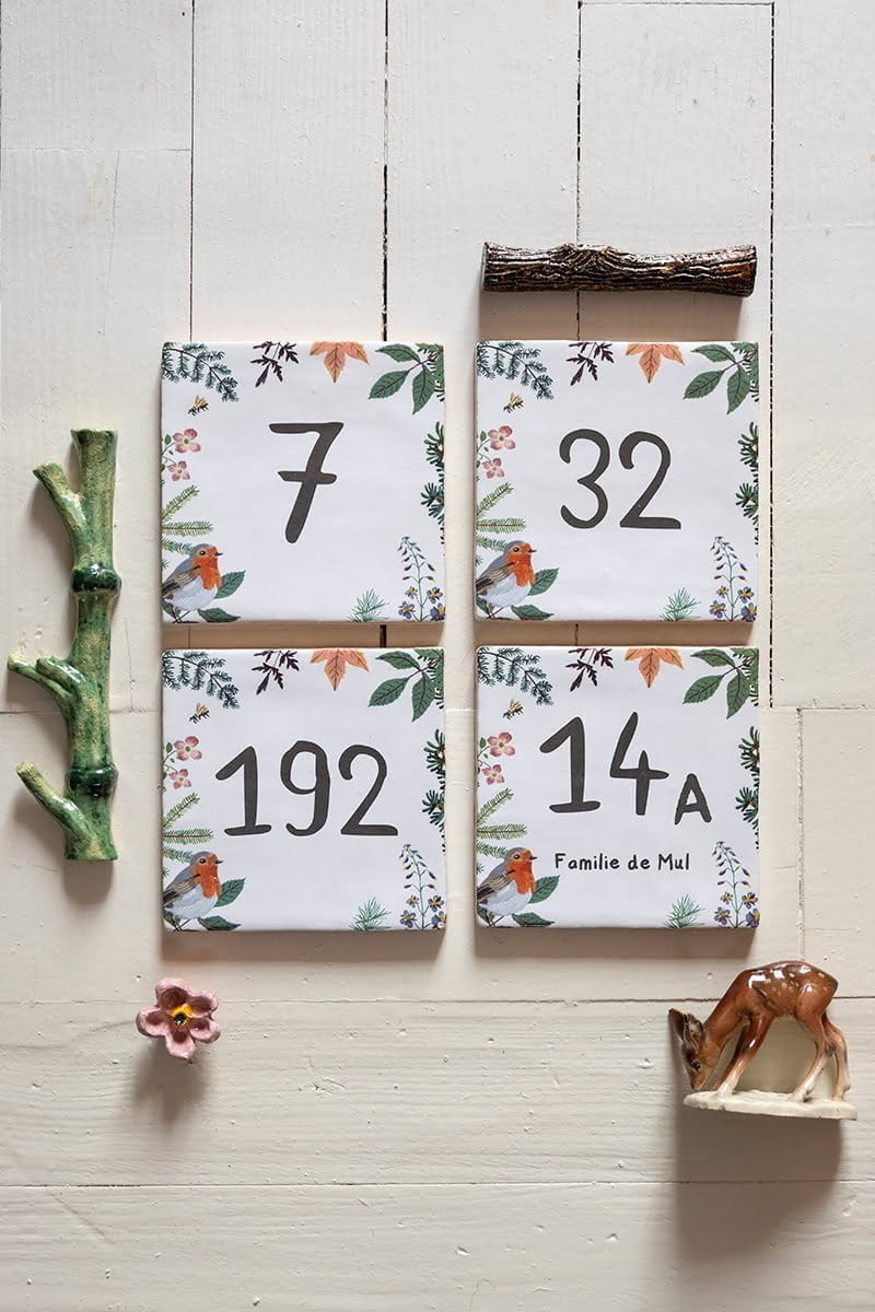 StoryTiles Delft Blue Roodborstje Hausnummern-Fliese 10x10