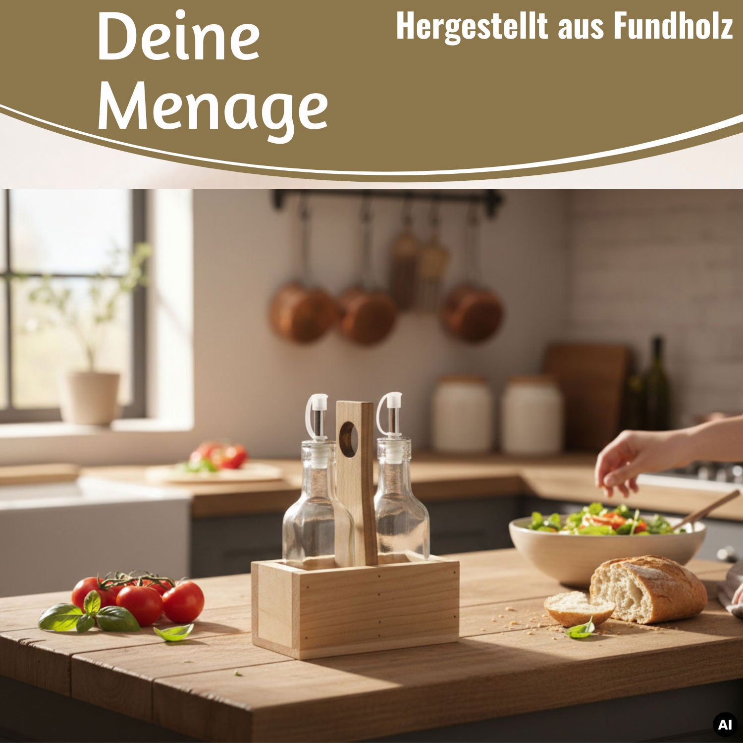 LS-LebenStil Küche & Haushalt Holz Menage Ölspender 2x 200ml