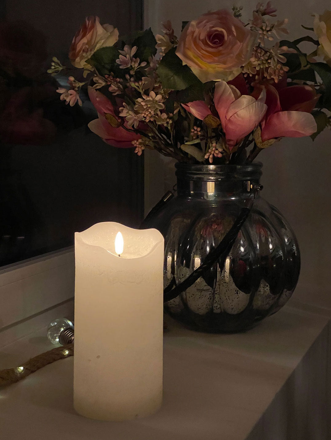 LS-LebenStil LED Stumpenkerze Echtwachs 20cm creme Timer