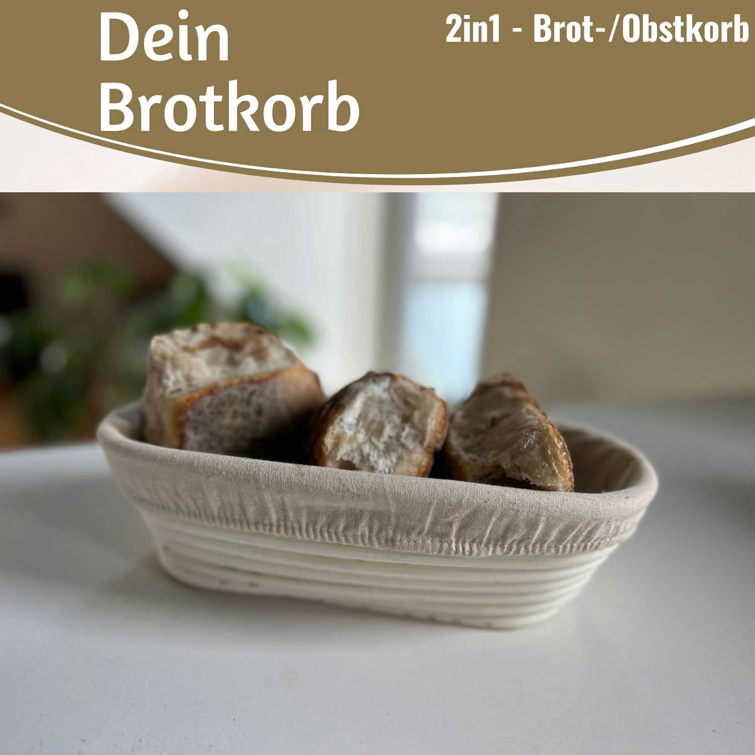 LS-LebenStil Küche Gärkorb Oval 28x15x8cm Peddigrohr mit Leinen