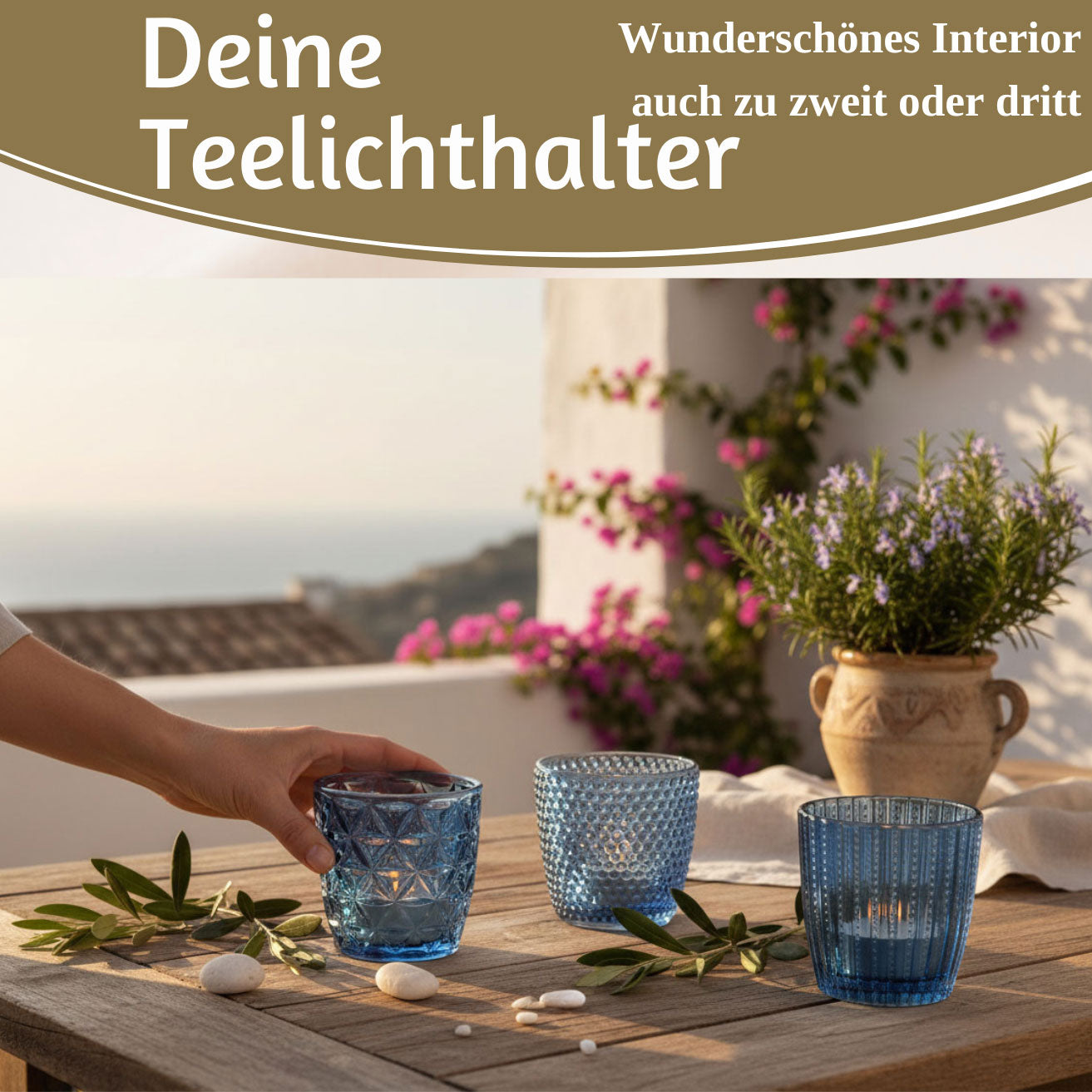 LS-LebenStil Küche & Haushalt 4er Teelichthalter Glas Retro Blau 7cm