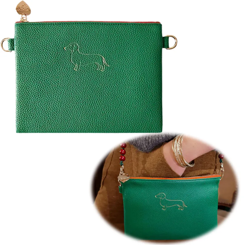 Mimi's Glow Lia Clutch Dackel 22cm Grün PU-Leder